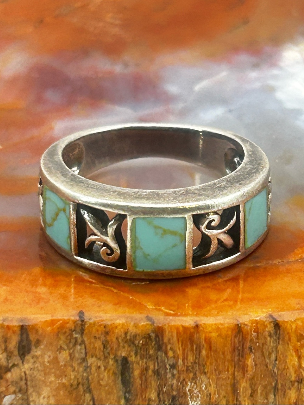 Sterling Silver Ring with Turquoise Inlay - Size 7